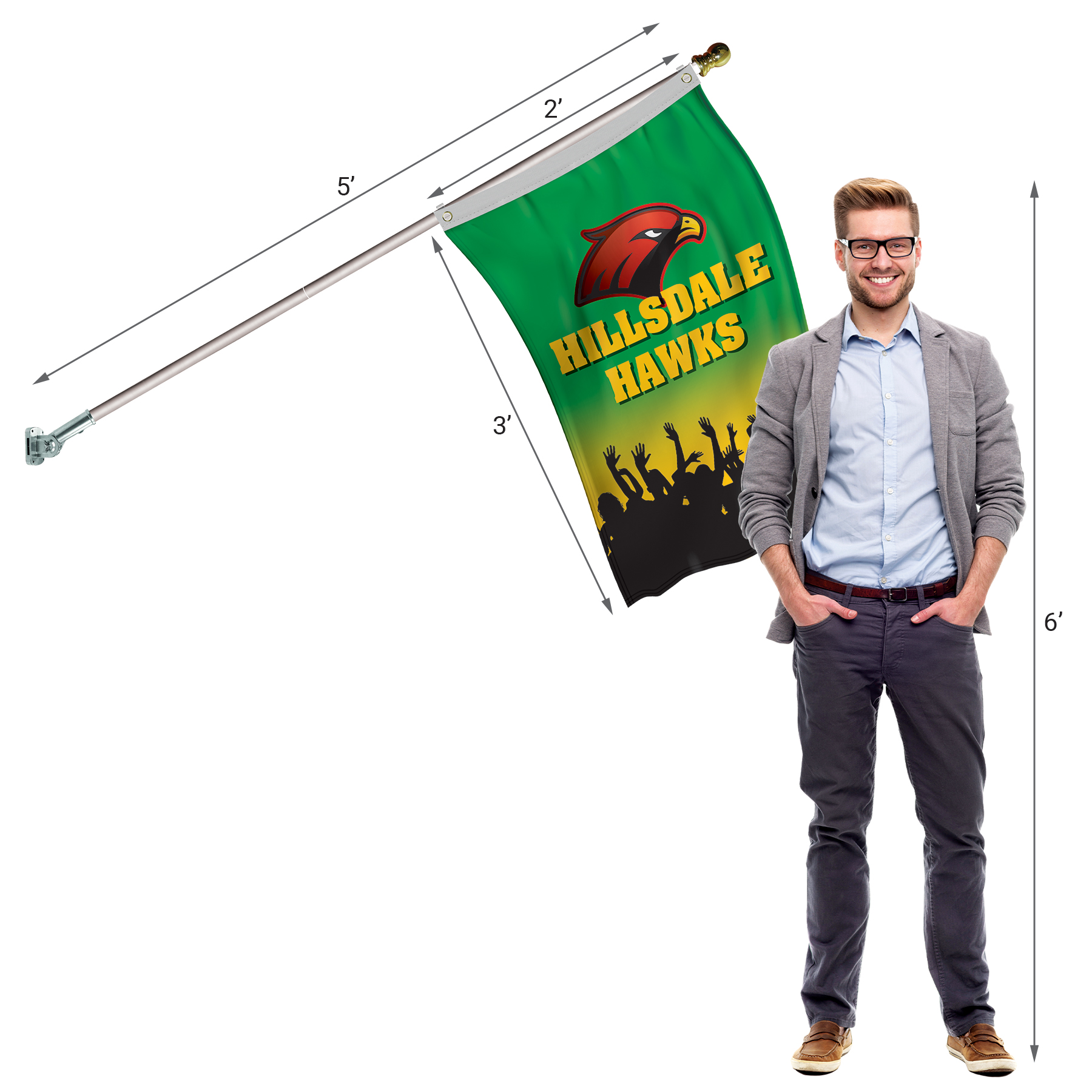 Banner Kit with 2' x 3' Flag and Silver Bracket 6