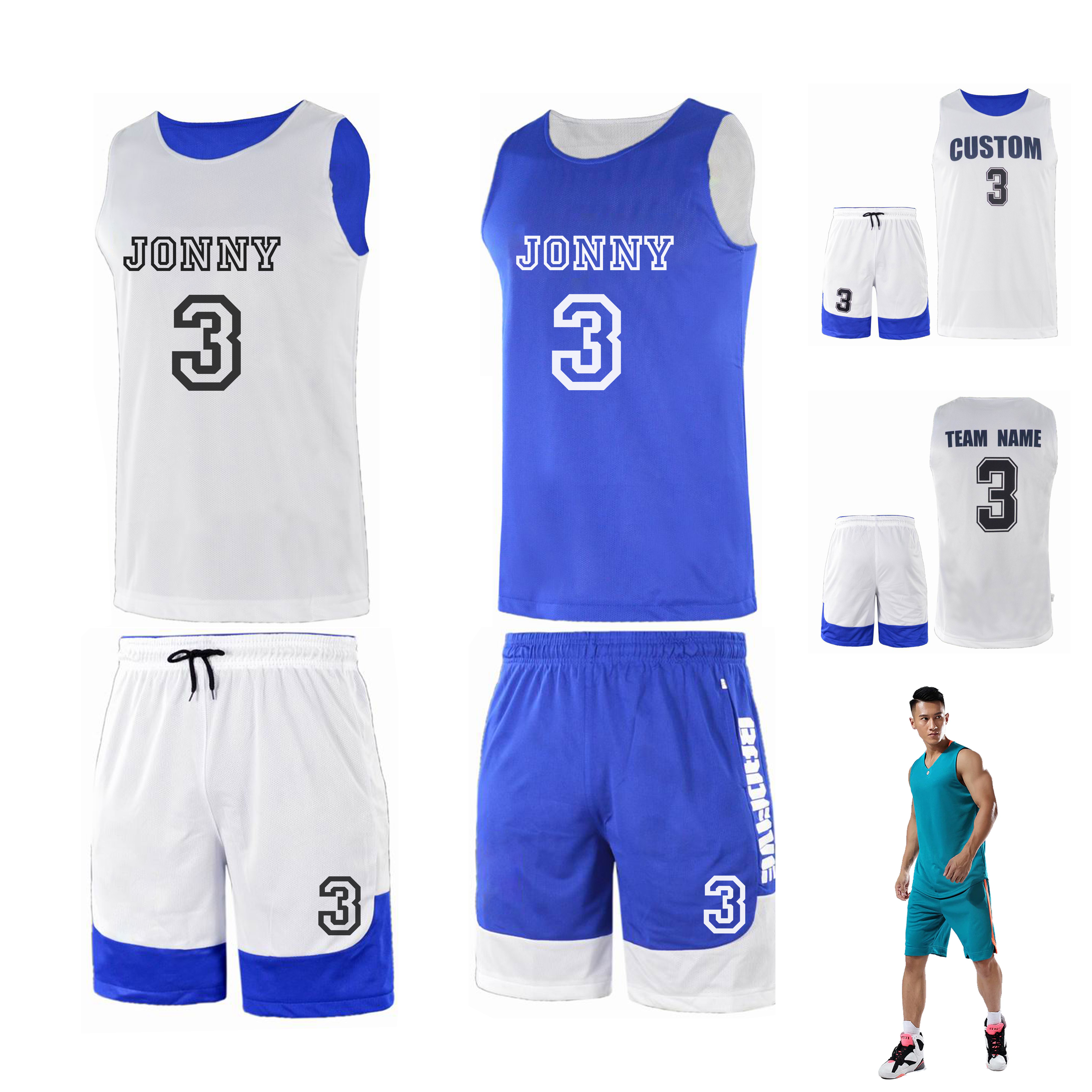 Reversible Personalized Basketball Uniform - Jersey and Shorts Set 16