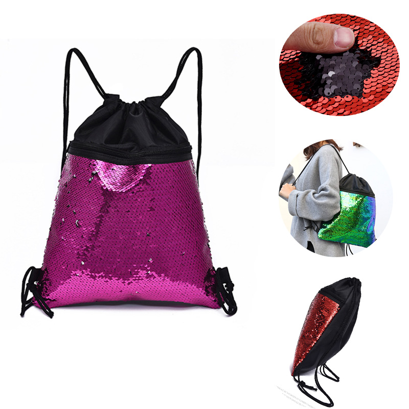 Mermaid Reversible Sequin Drawstring Backpack Glitter  1
