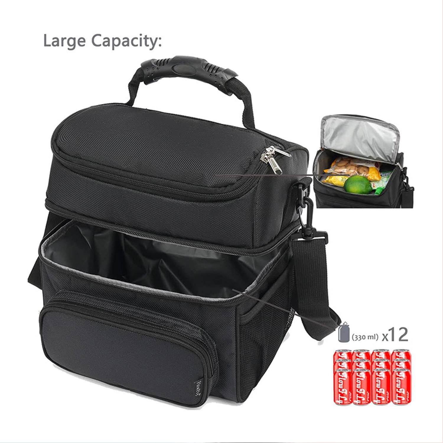 15L Oxford Double Deck Insulated Cooler Bag w/ Handle 7