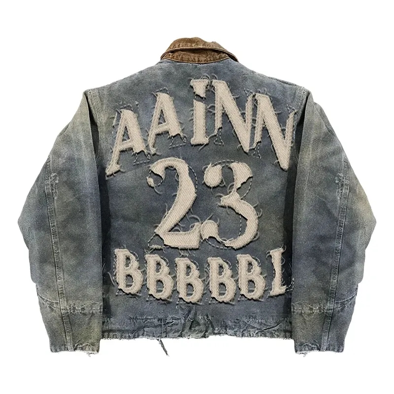 Vintage Oversized Denim Jacket with Embroidered Patches 4