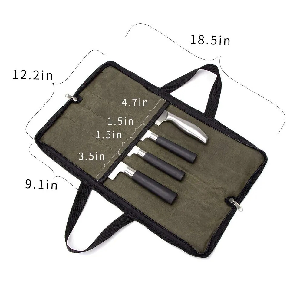 Portable Waxed Canvas Knife Roll Bag with 4 Slots 3