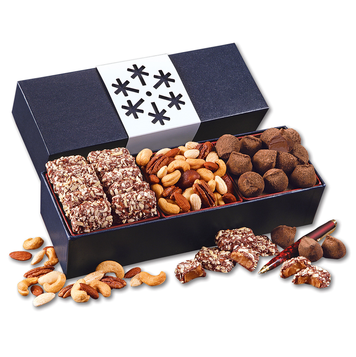 Navy Snowflake Wrapped Gift Box 2