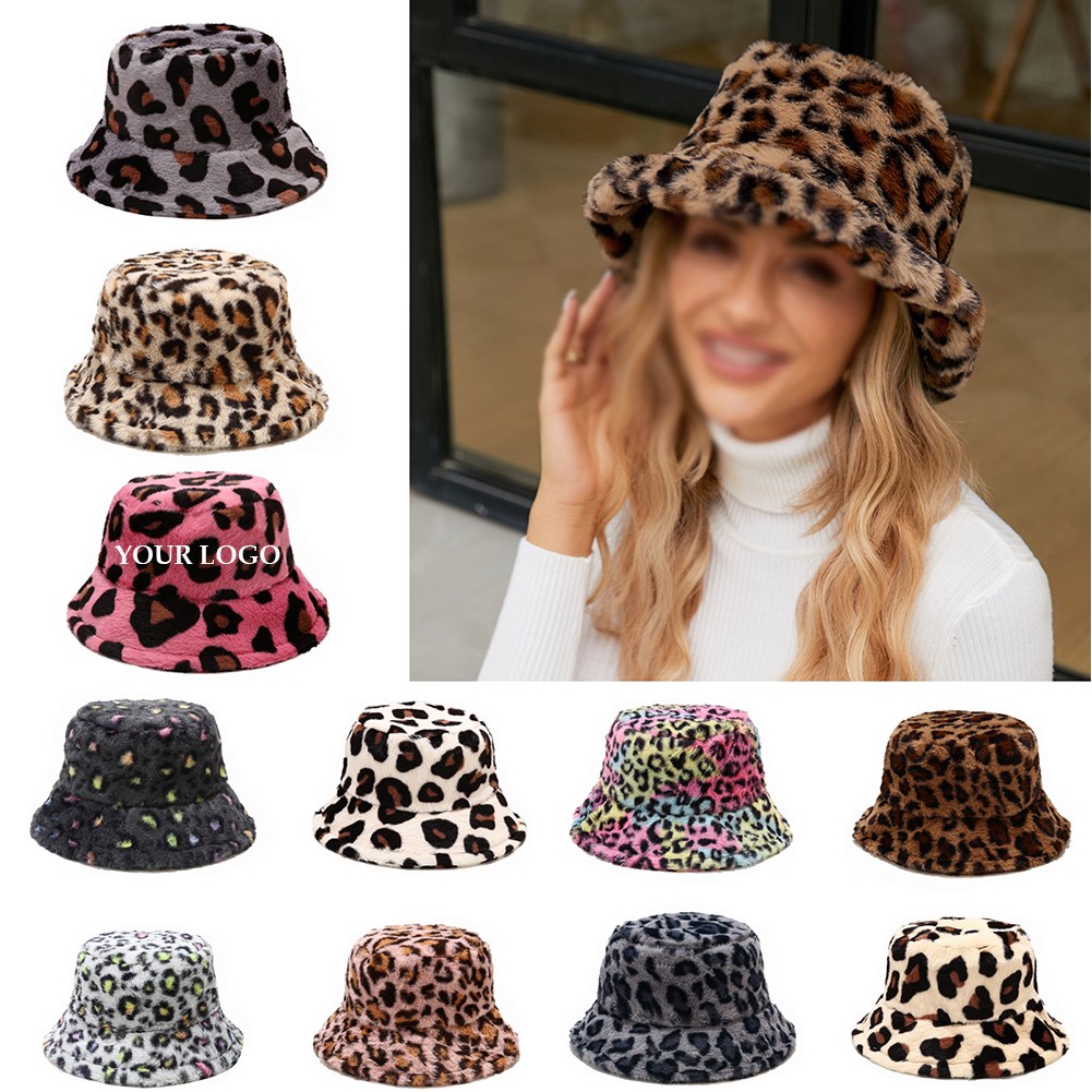 Furry Winter Faux Fur Warm Leopard Print Bucket Hat 4