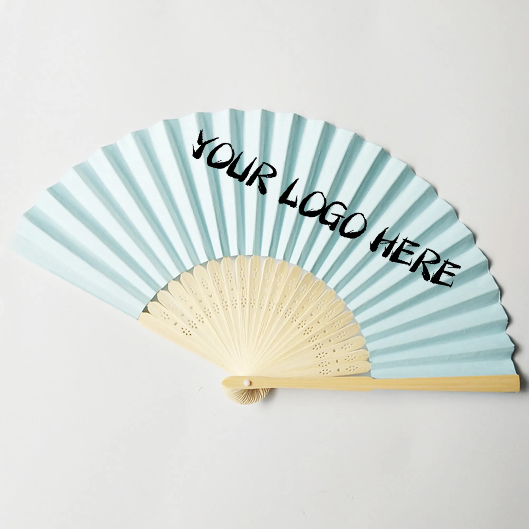 Custom Folding Handheld Paper Fan with Bamboo Handle 5