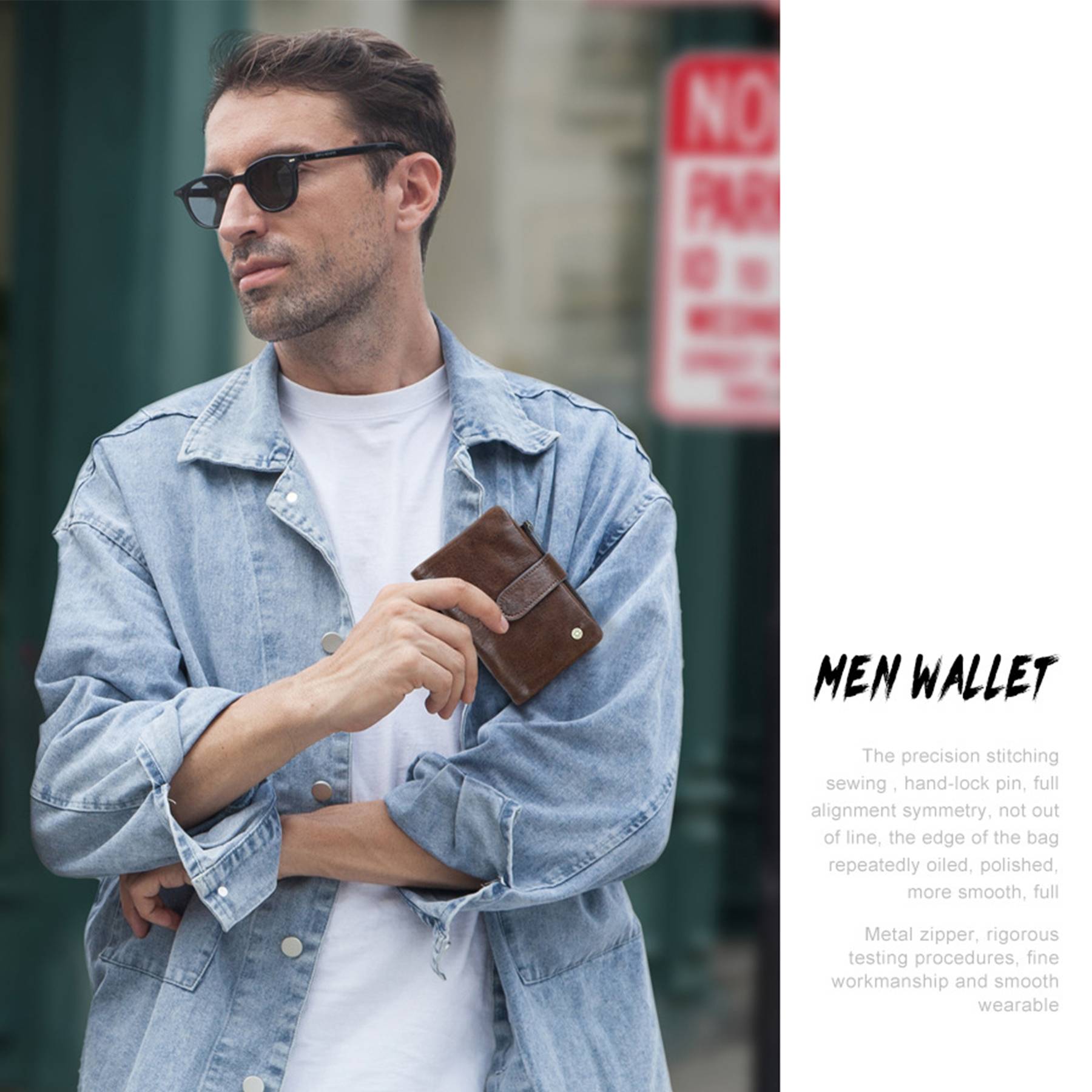 Genuine Leather Large Capacity Bifold Anti theft Wallet Men 3