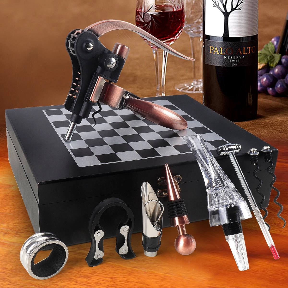 Custom Wooden Box Wine Accessories With Chess Set 13