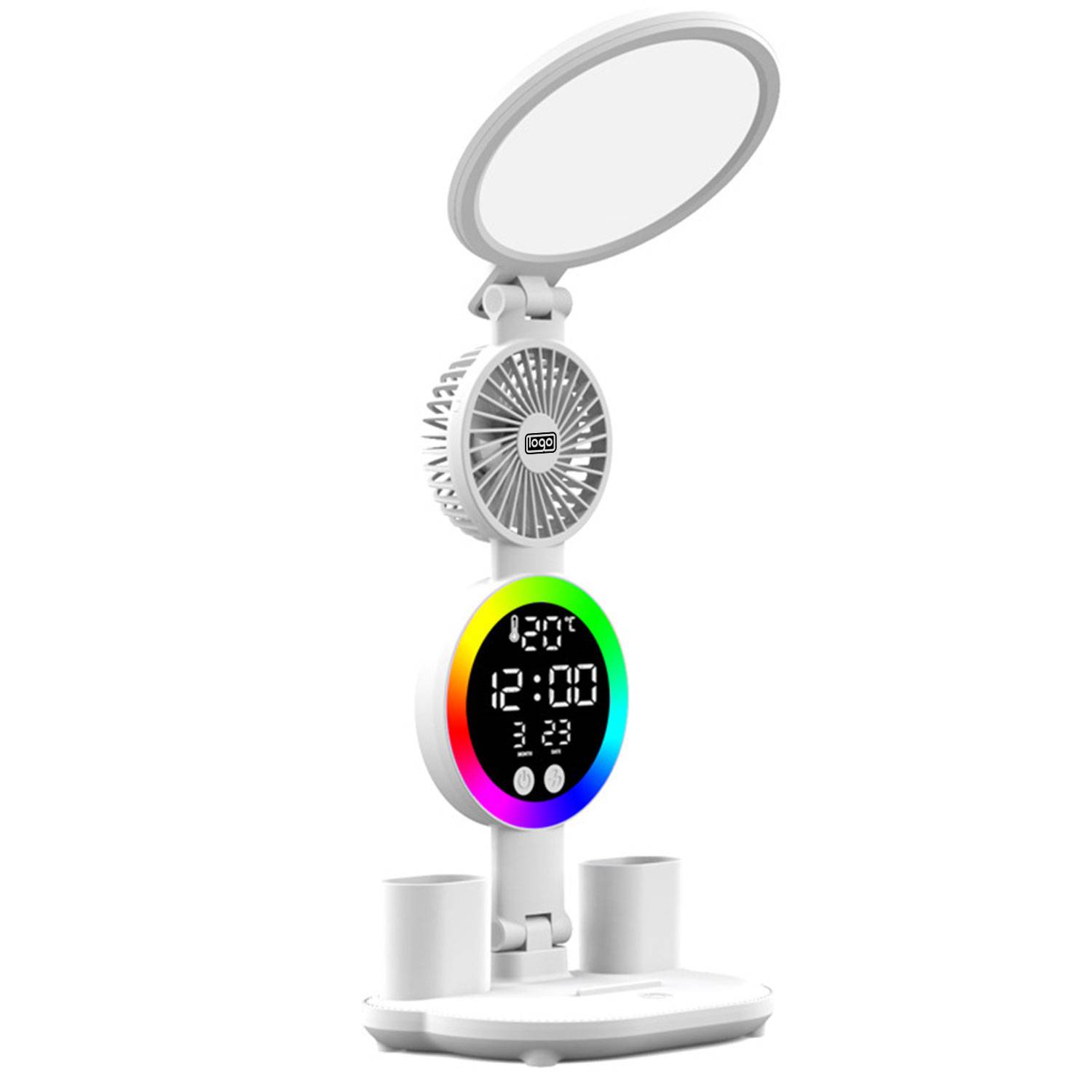 Foldable LED Clock Display Desk Lamp w/ Fan 10
