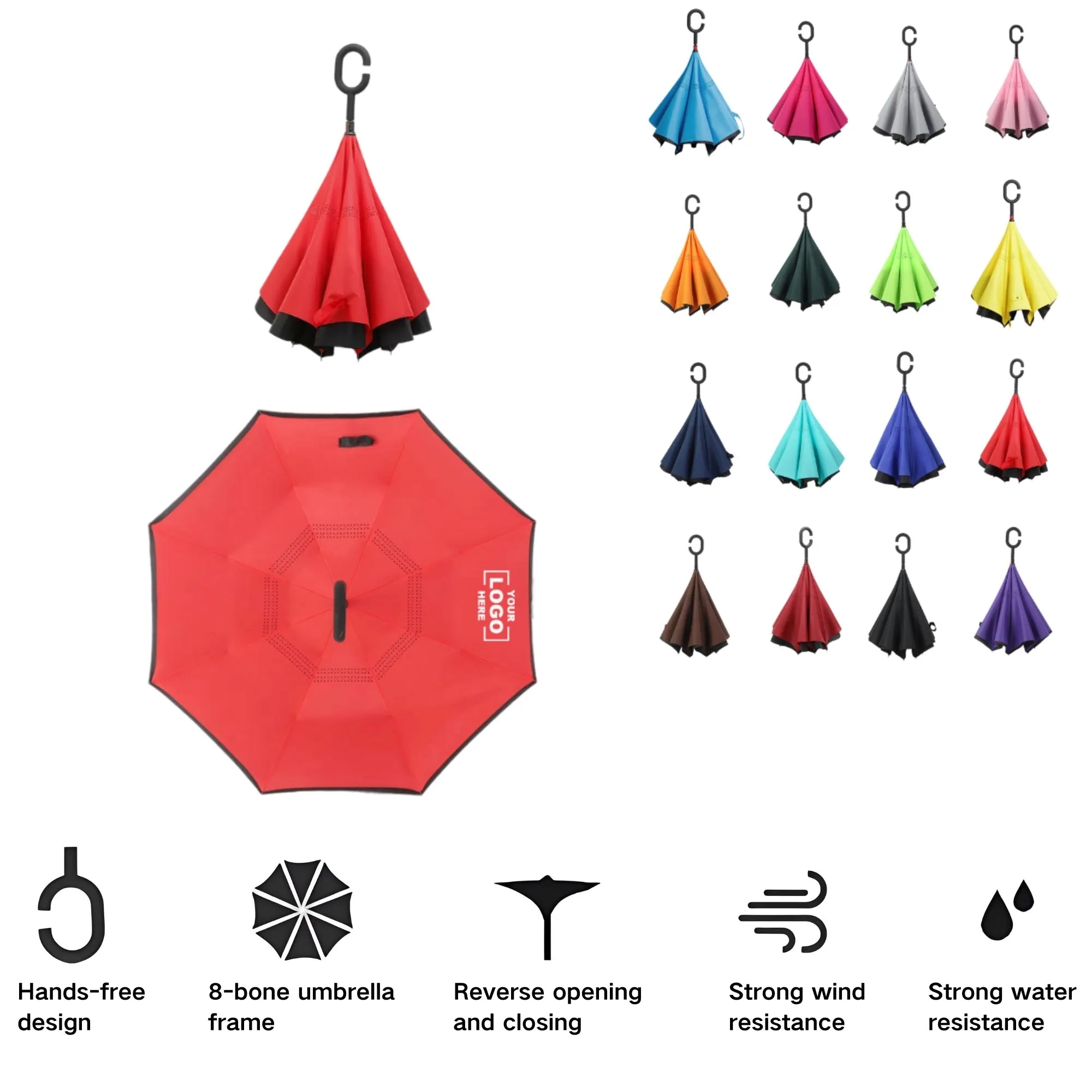 C-Type Handle Reverse Opening Car Umbrella