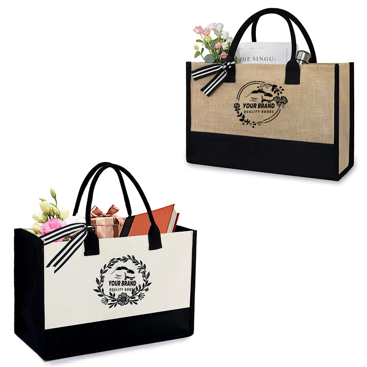 Personalized Tote Canvas Bag with Embroidered Pocket, custom tote bag with logo imprint 5