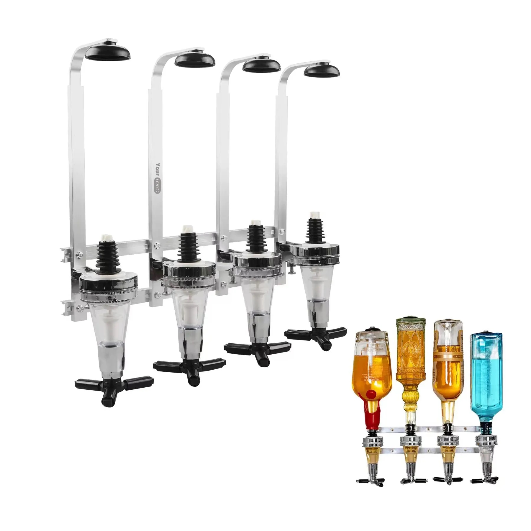 Wall Mounted Liquor Dispenser Aluminum Bracket 1-4 Bottles 7