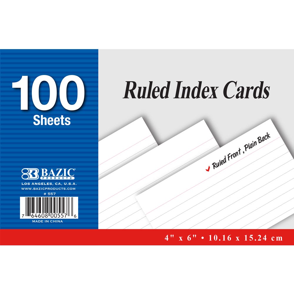 Ruled Index Cards - 100 Count 4" x 6" White 2