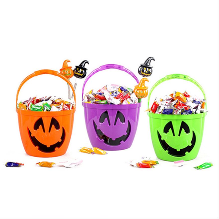 Halloween Plastic Candy Pumpkin Bucket With Flashlight 3
