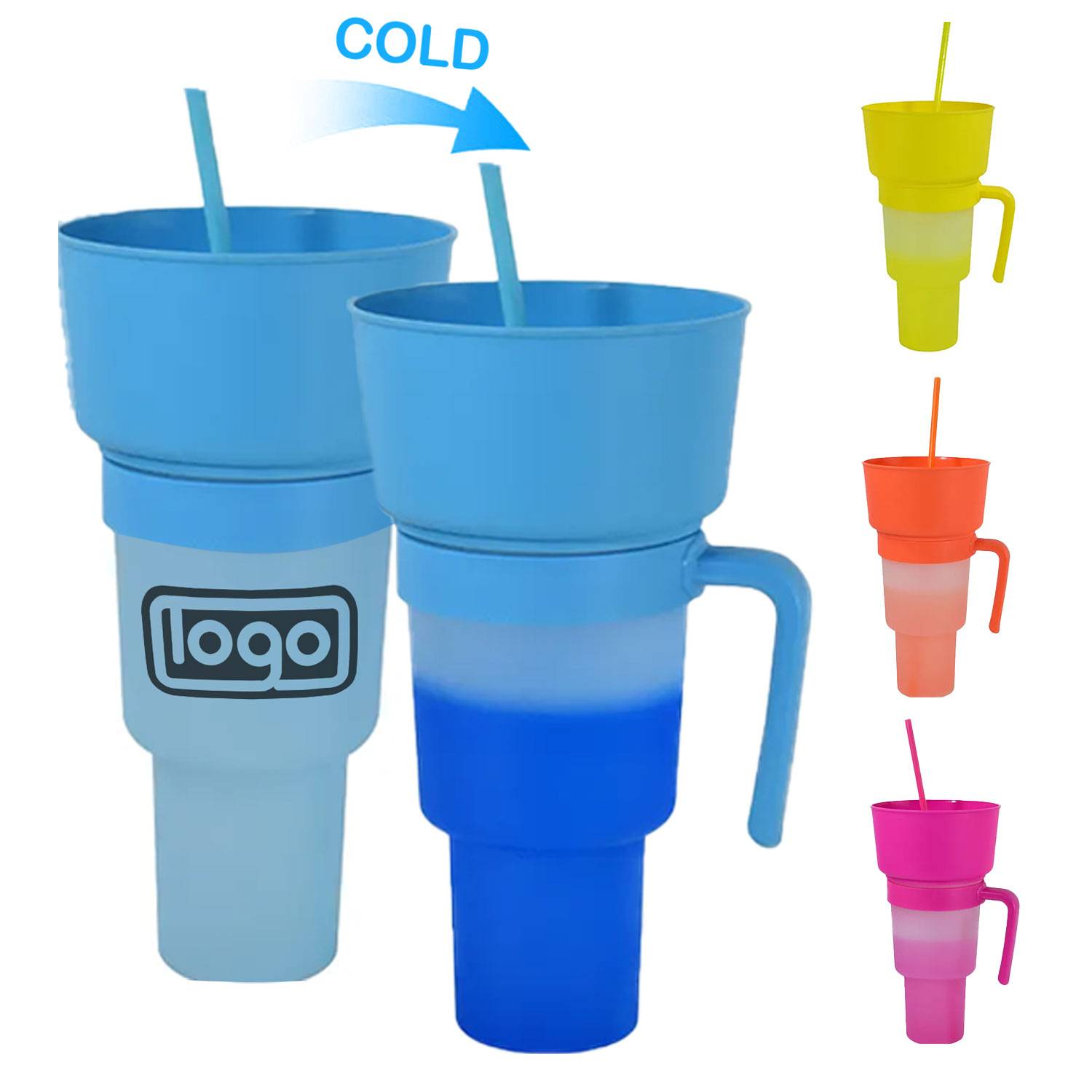 32oz Plastic Color Changing Snack Cup with Straw 2