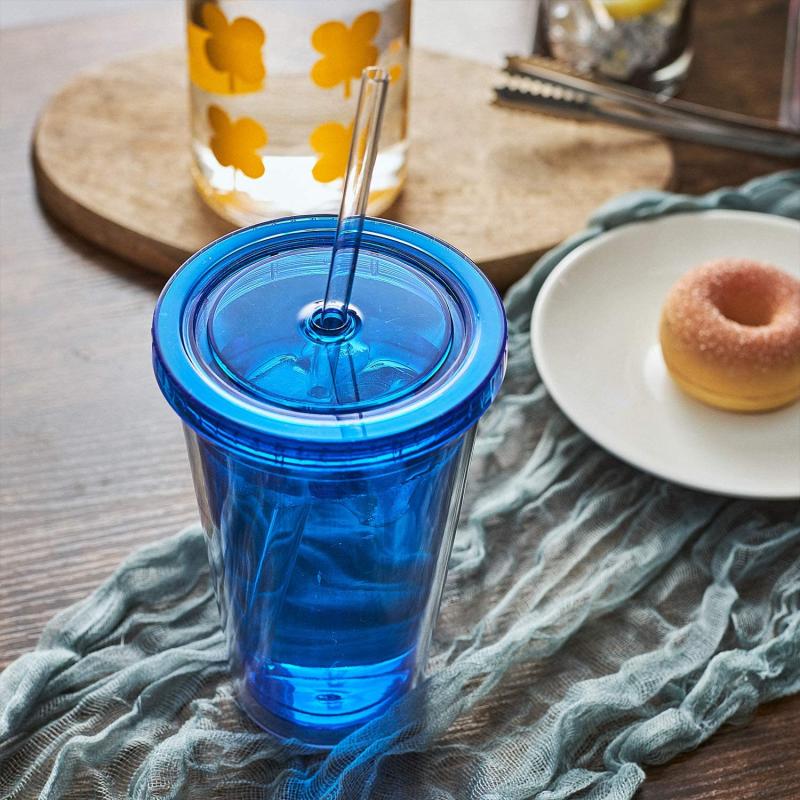 16oz Translucent Double Wall Insulated Tumbler w/Lid & Straw 4