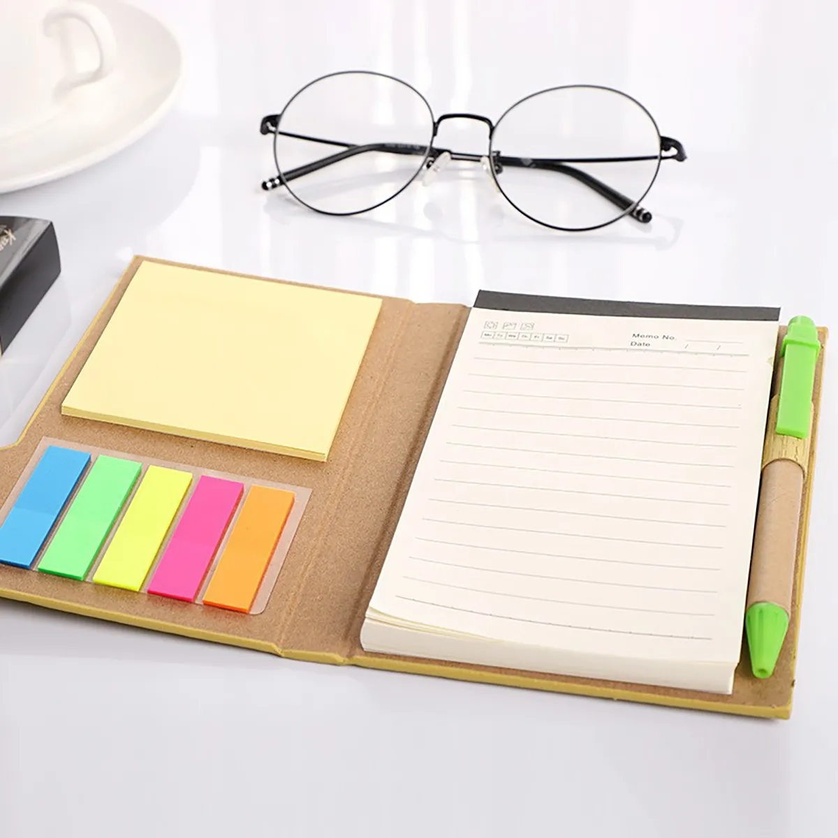 Customizable Woodgrain Notebook with Sticky Notes And Flags 1