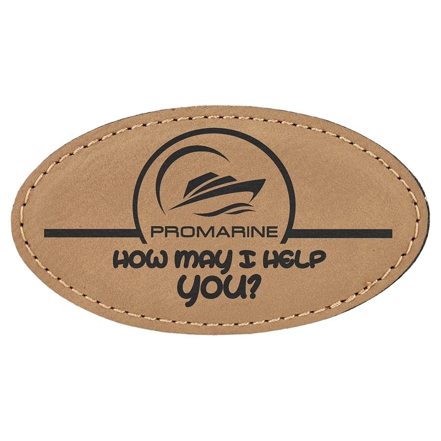Light Brown Laserable Leatherette Oval Badge Blank w/Magnet (3 1/4" x 1 3/4") 1