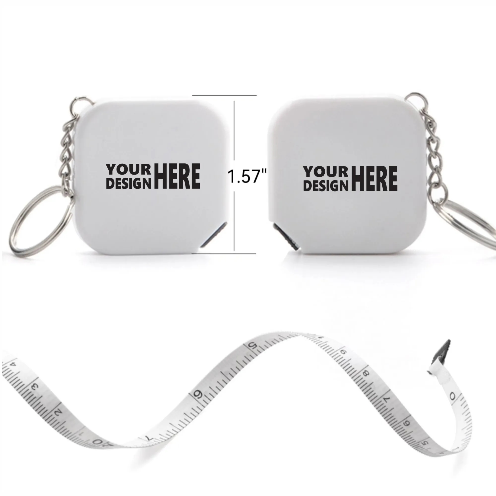 2-Meter Mini Steel Tape: Square Keychain, Customizable Logo 2