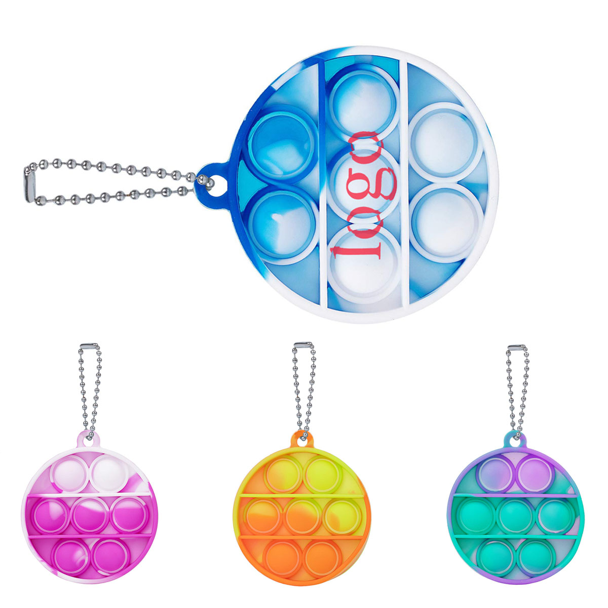 Small Round Rainbow Push Fidget Popper With Key Chain 1
