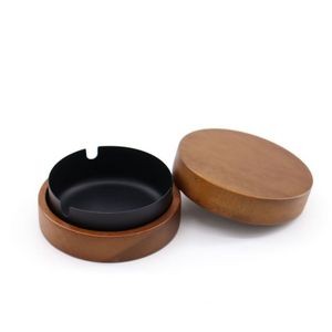 Wooden Ashtray With Lid For Smokers Stainless Steel Liner 5