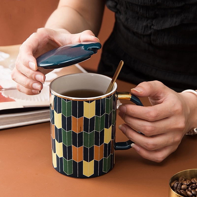 Custom 12 oz Ceramic Cup with Lid and Spoon 7