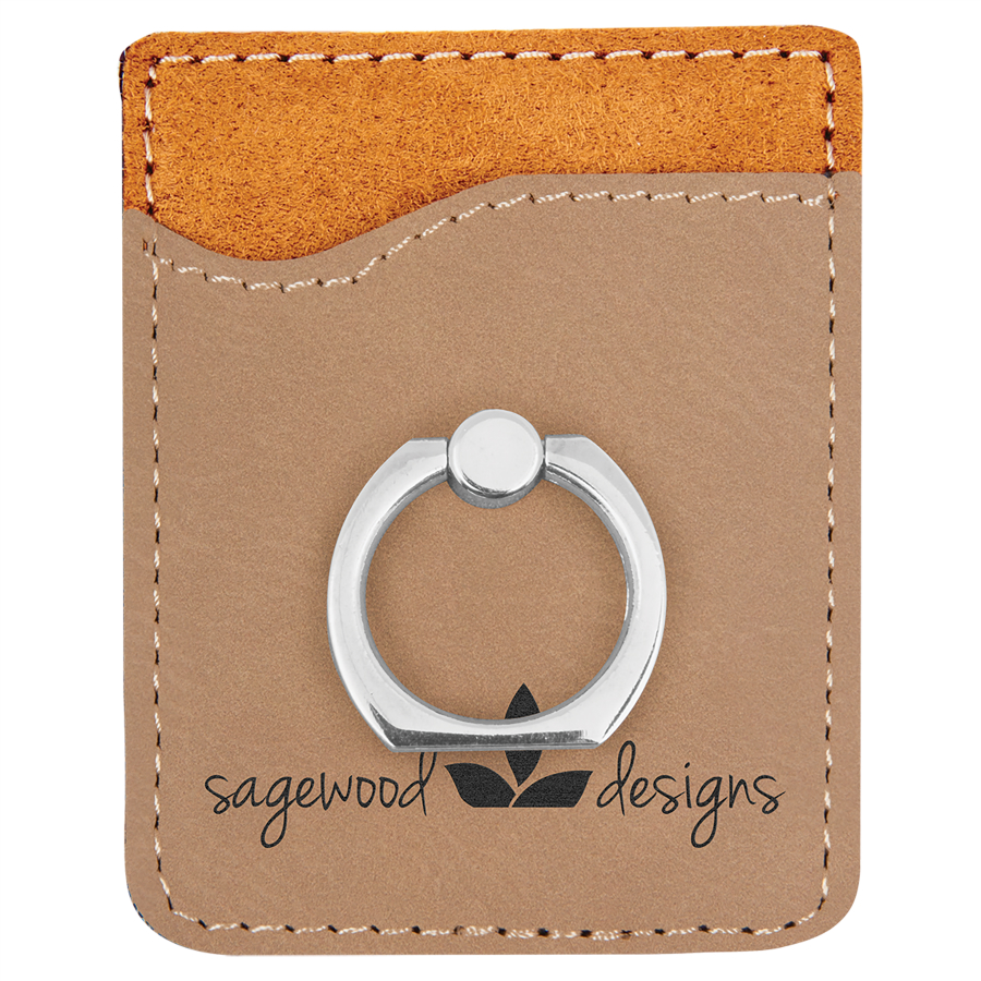 Light Brown Leatherette Phone Wallet with Silver Ring 2