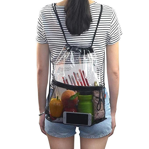 PVC Drawstring Backpack with Front Zipper Mesh Pocket 4