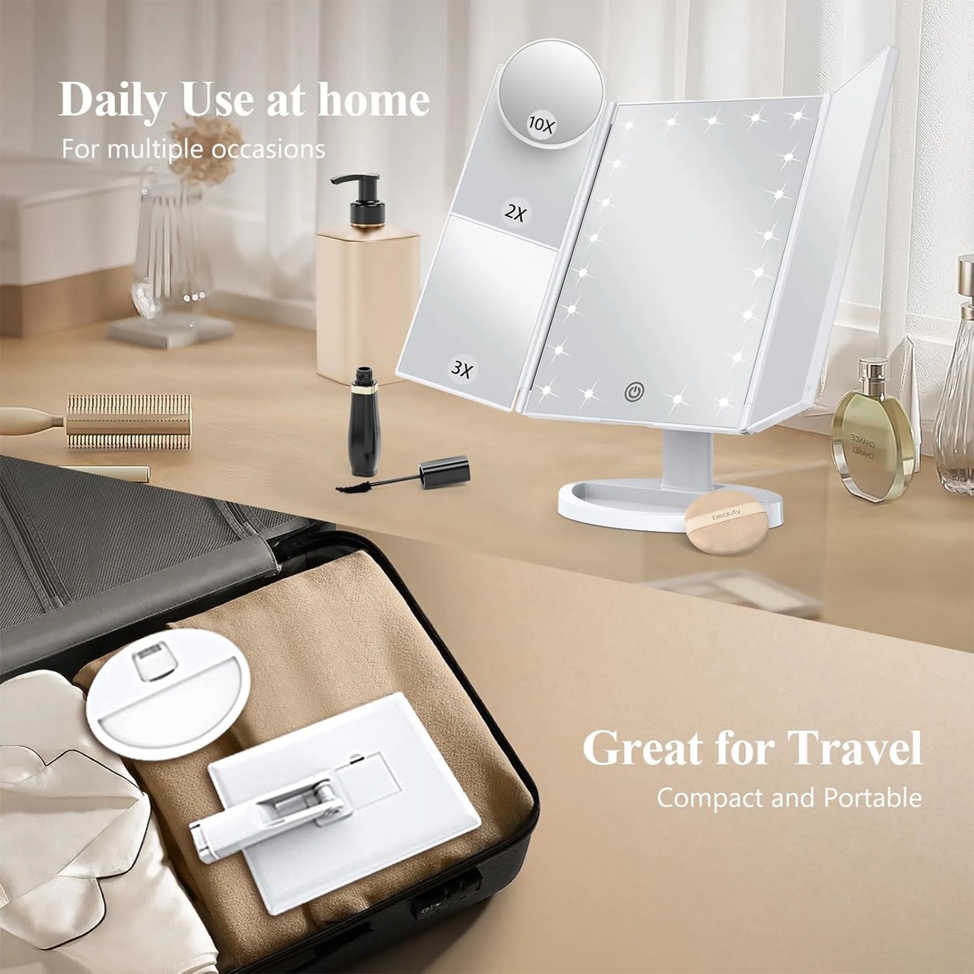 Folding LED Makeup Mirror For Desk 6