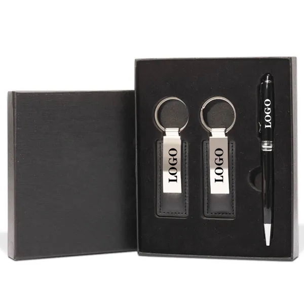 Business Metal Pen And Leatherette Keychain Gift Set 5