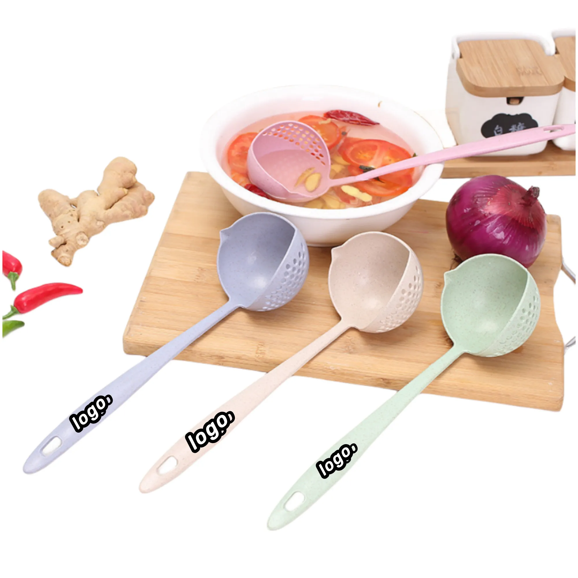 Household Kitchen Spoon Wheat Straw 2 in 1 2
