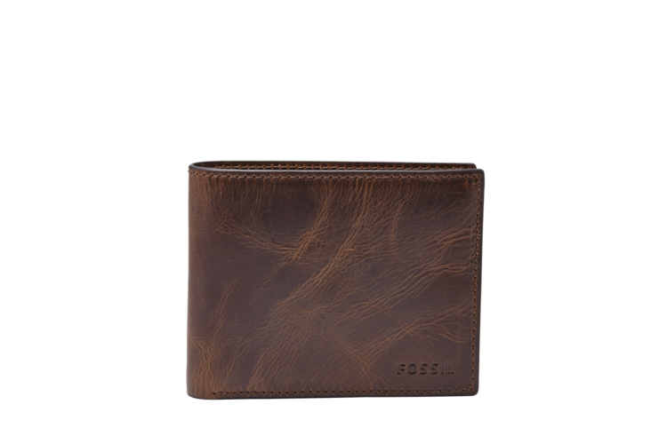 Fossil Derrick Leather RFID Bifold with Flip ID Wallet - Dark Brown