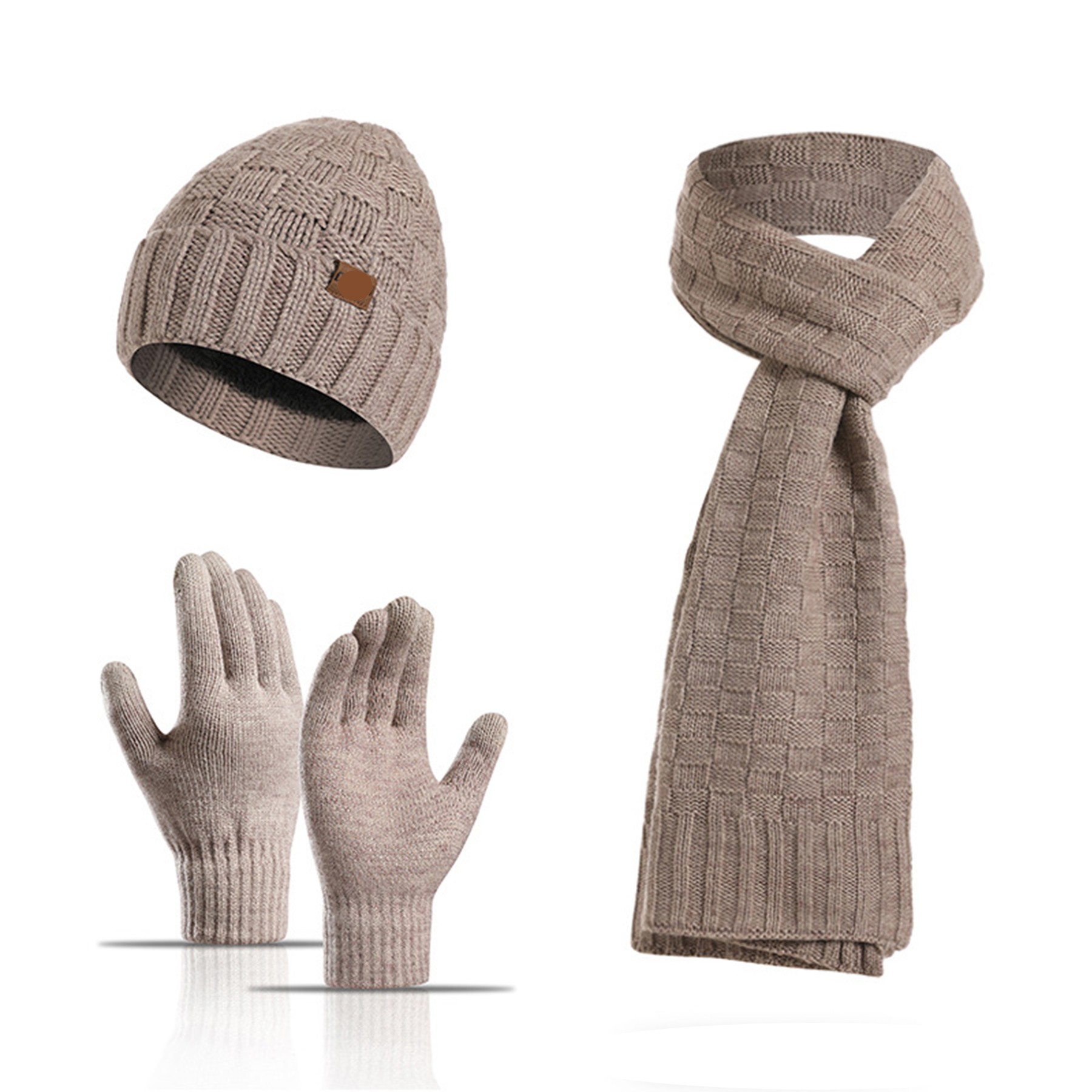 Cashmere Plaid Beanie Hat Scarf Touchscreen Gloves Set 7