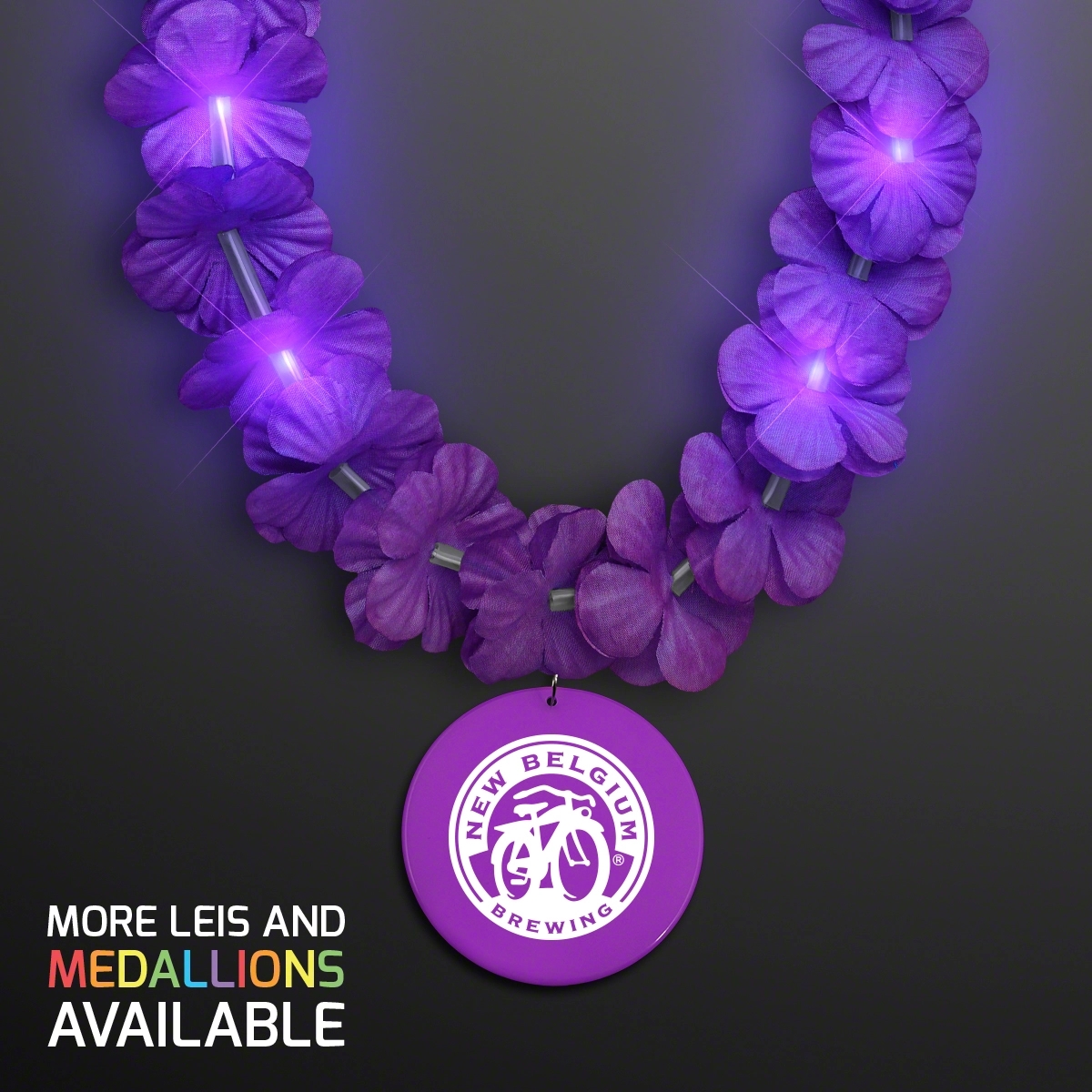 Light Up Purple Lei with Medallion 3