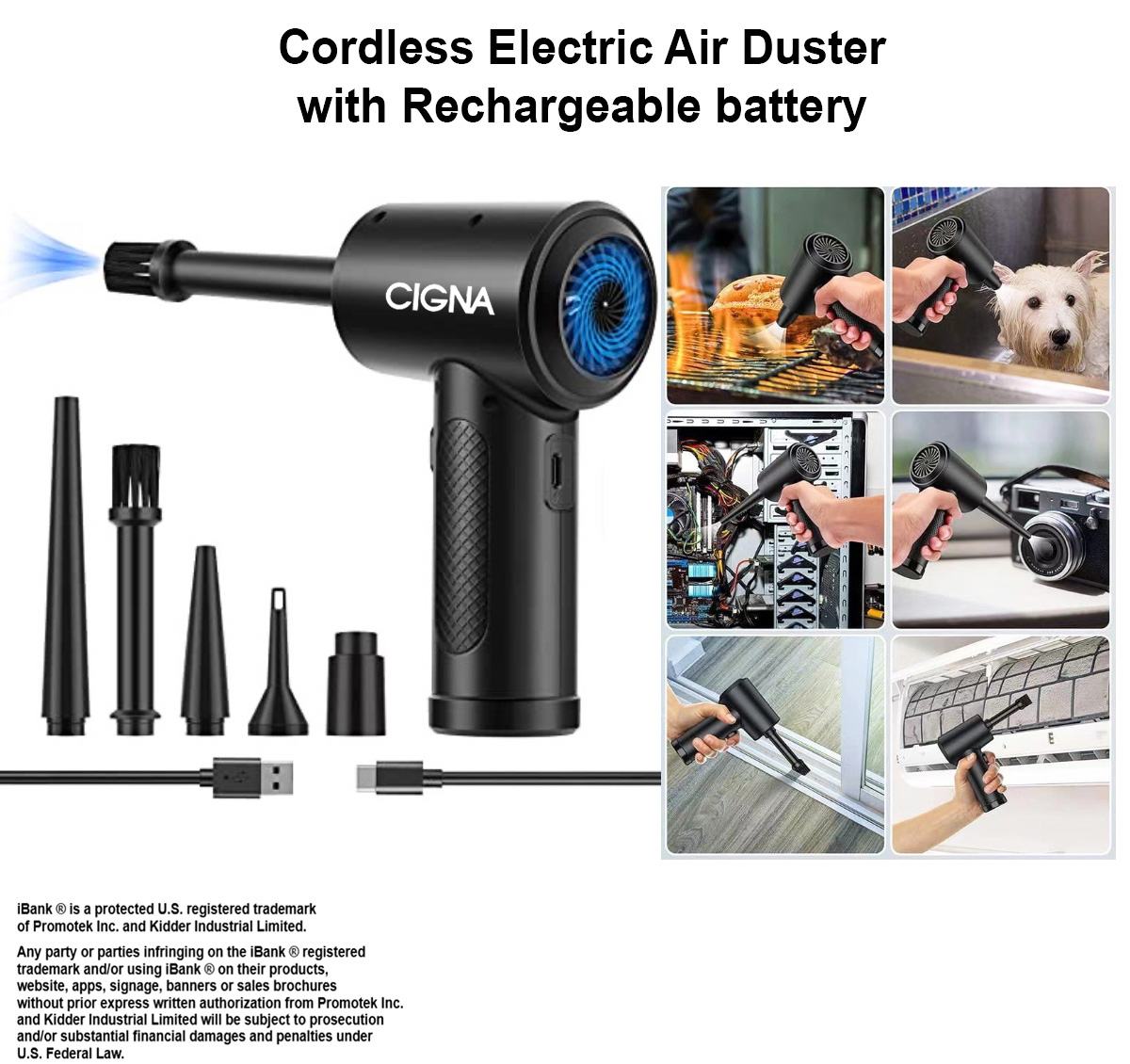 iBank ® Cordless Electric Air Duster with Rechargeable Battery 1