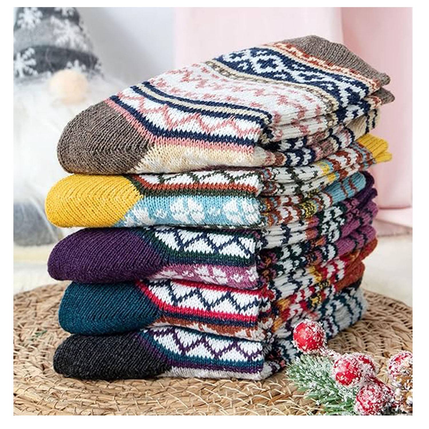 Women's Thick Winter Wool Socks Warm Cross-Flower Design 2