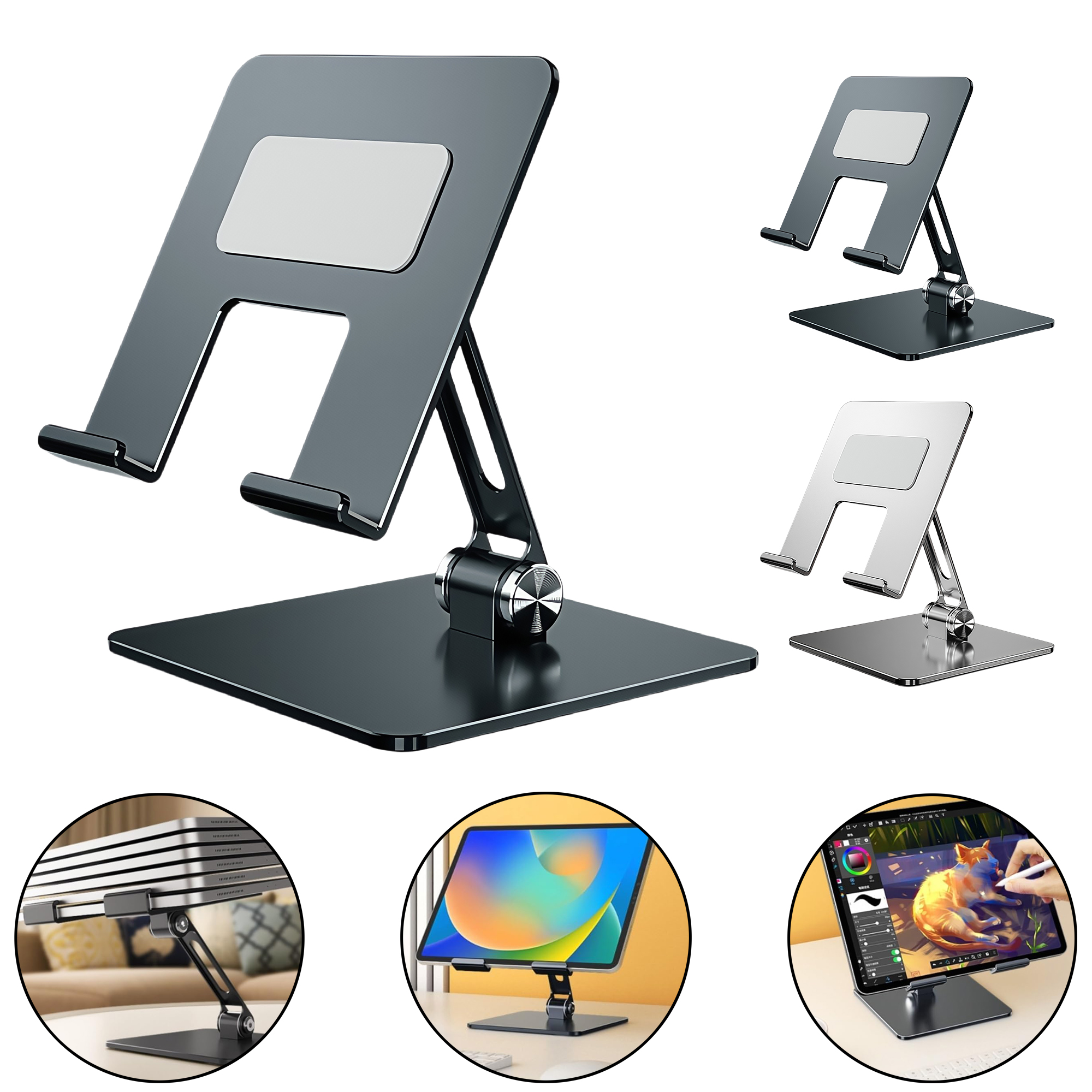 Aluminum Tablet Stand- Foldable Desktop Holder with Non-Slip Silicone for Phones 4