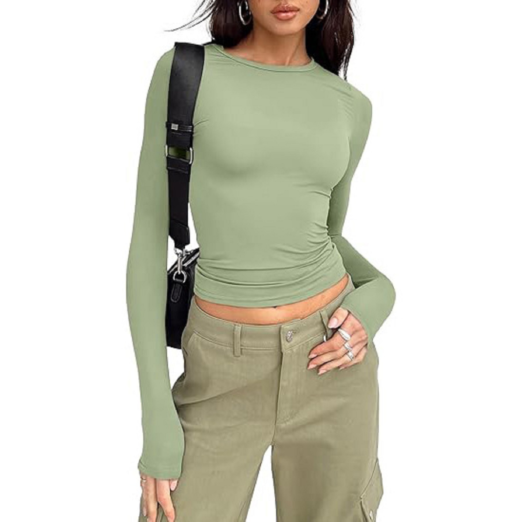 Women's Long Sleeved Shirt Basic Crop Top Tight Fit 7
