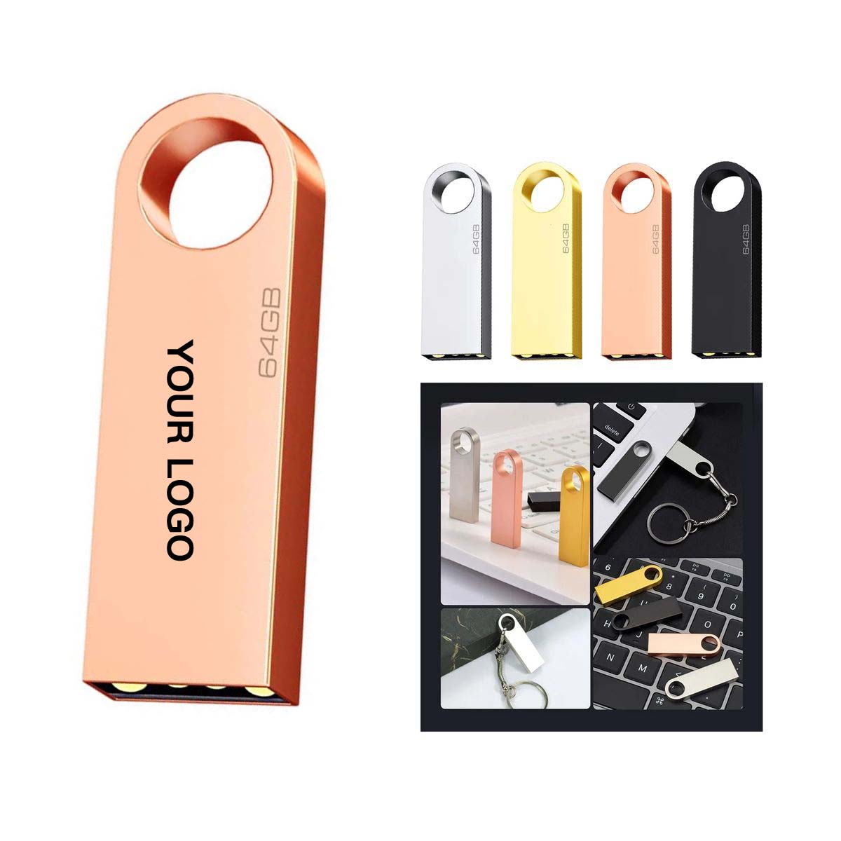 Metal USB Flash Drive 4GB with Keyring Attachment 2