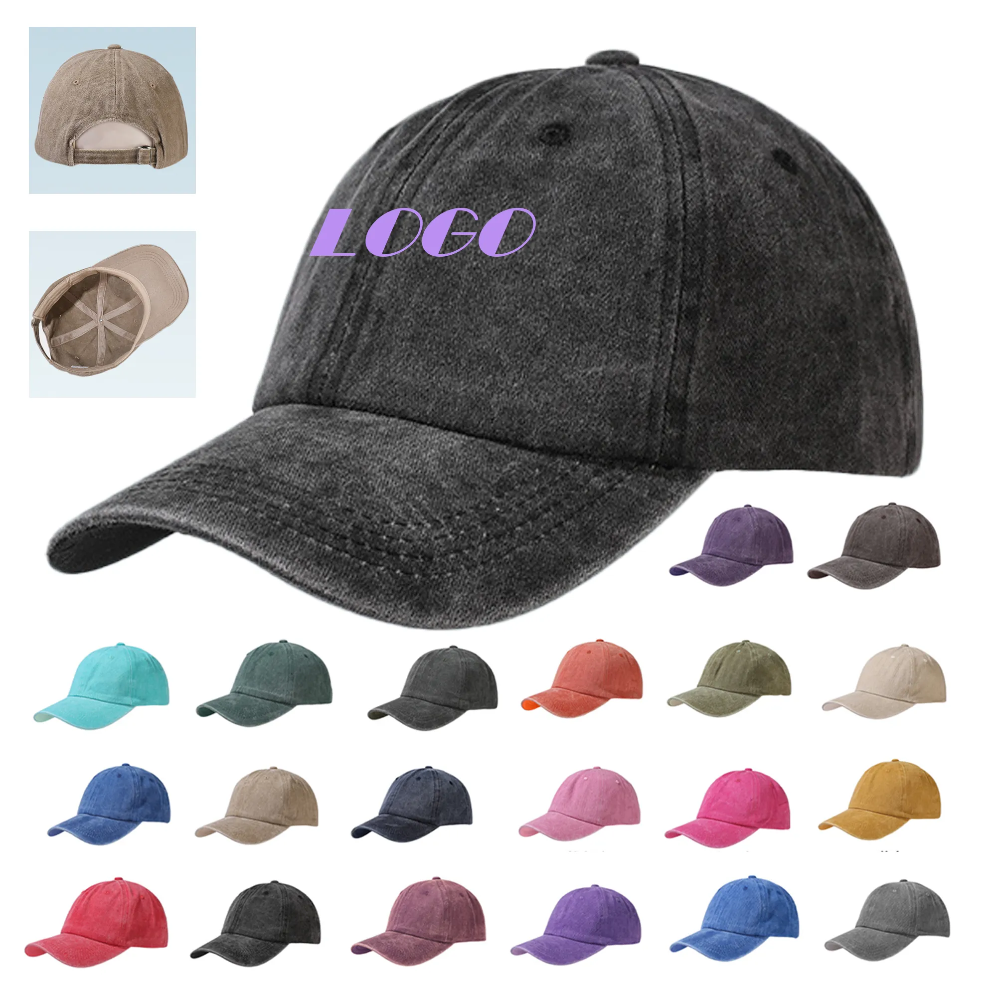 MOQ 20 Washed Vintage Baseball Cap Adjustable Sun Hat 2