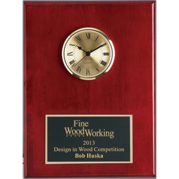 Piano Finish Solid Wood Plaque W/ Clock (9" X 12") 7