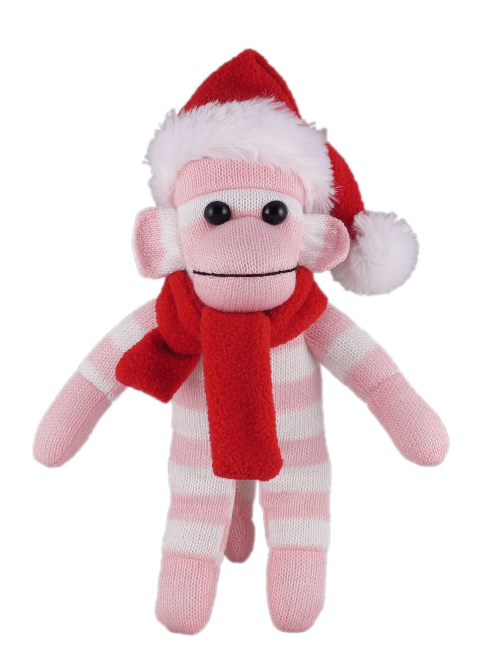 Pink Sock Monkey (Plush) with Christmas Hat and Scarf 2