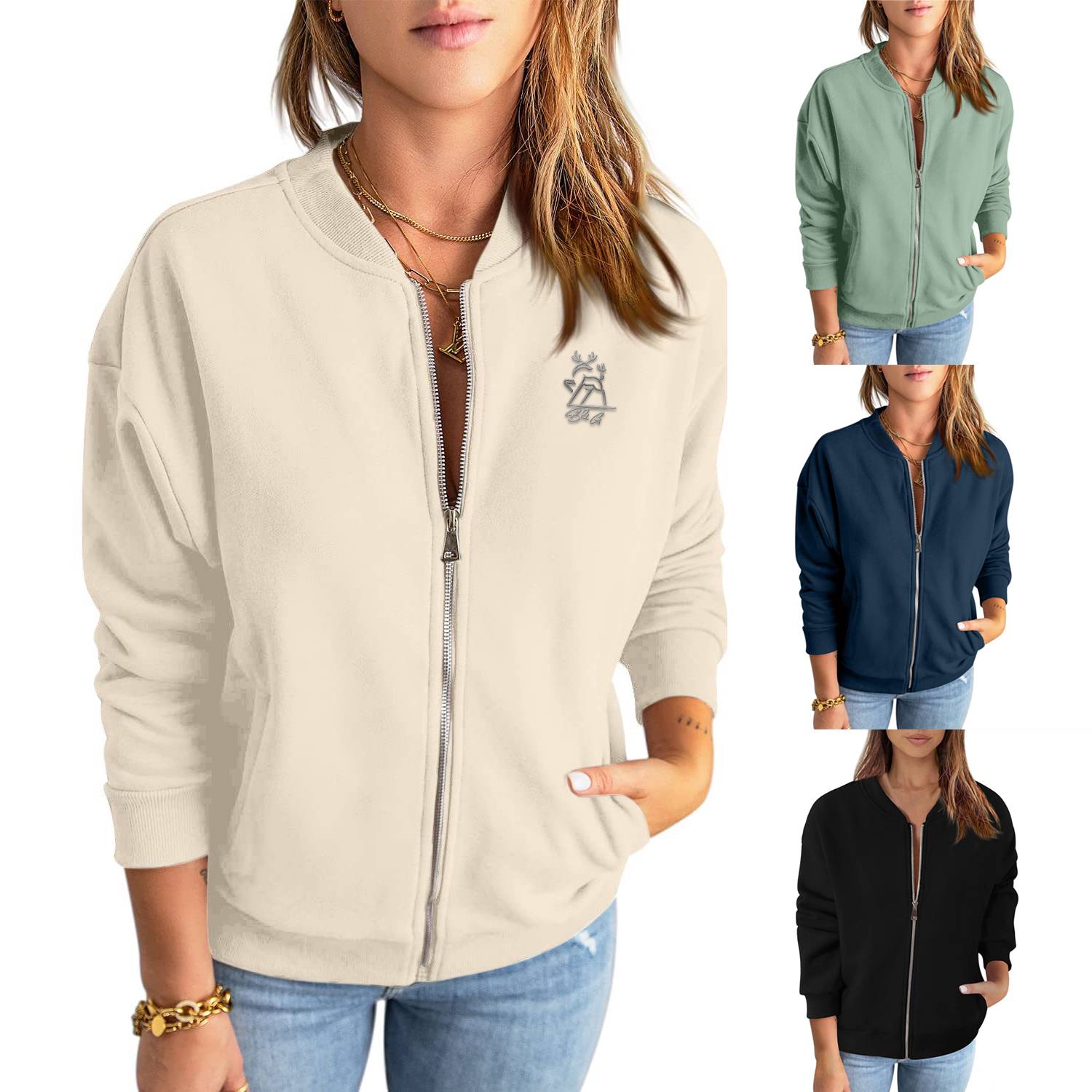 Zip Up Sweatshirts Jackets Long Sleeve Casual Loose Outwear