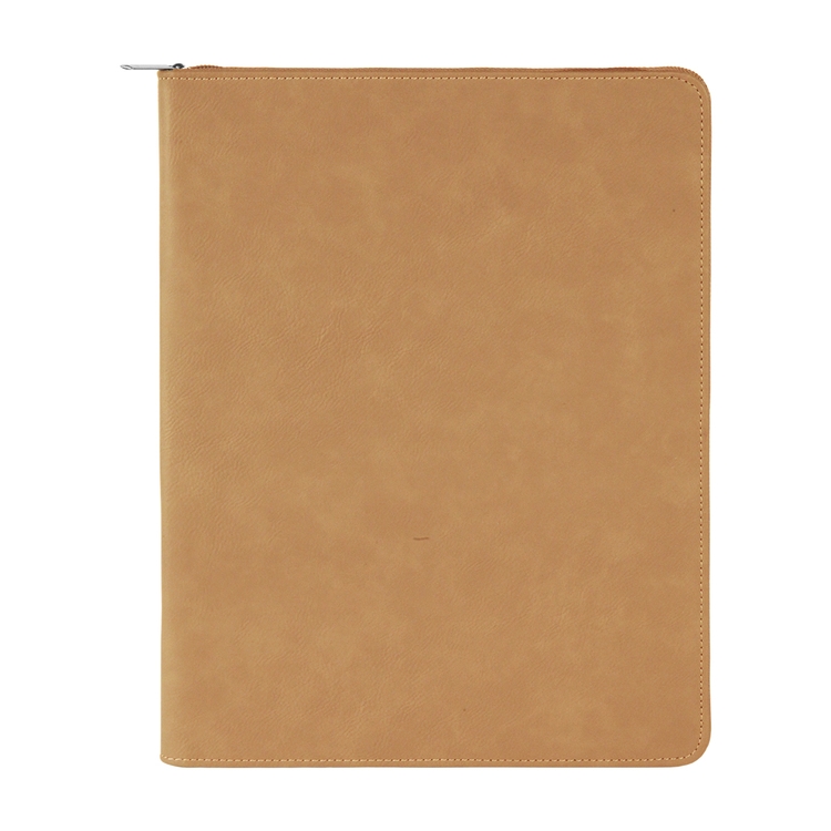 9" x 12" Leatherette Light Brown Portfolio with Zipper 8