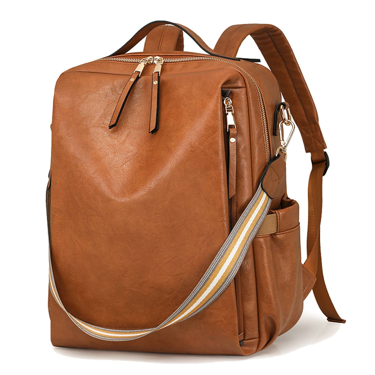 Lightweight Multi-Pocket PU Leather Women Backpack 12