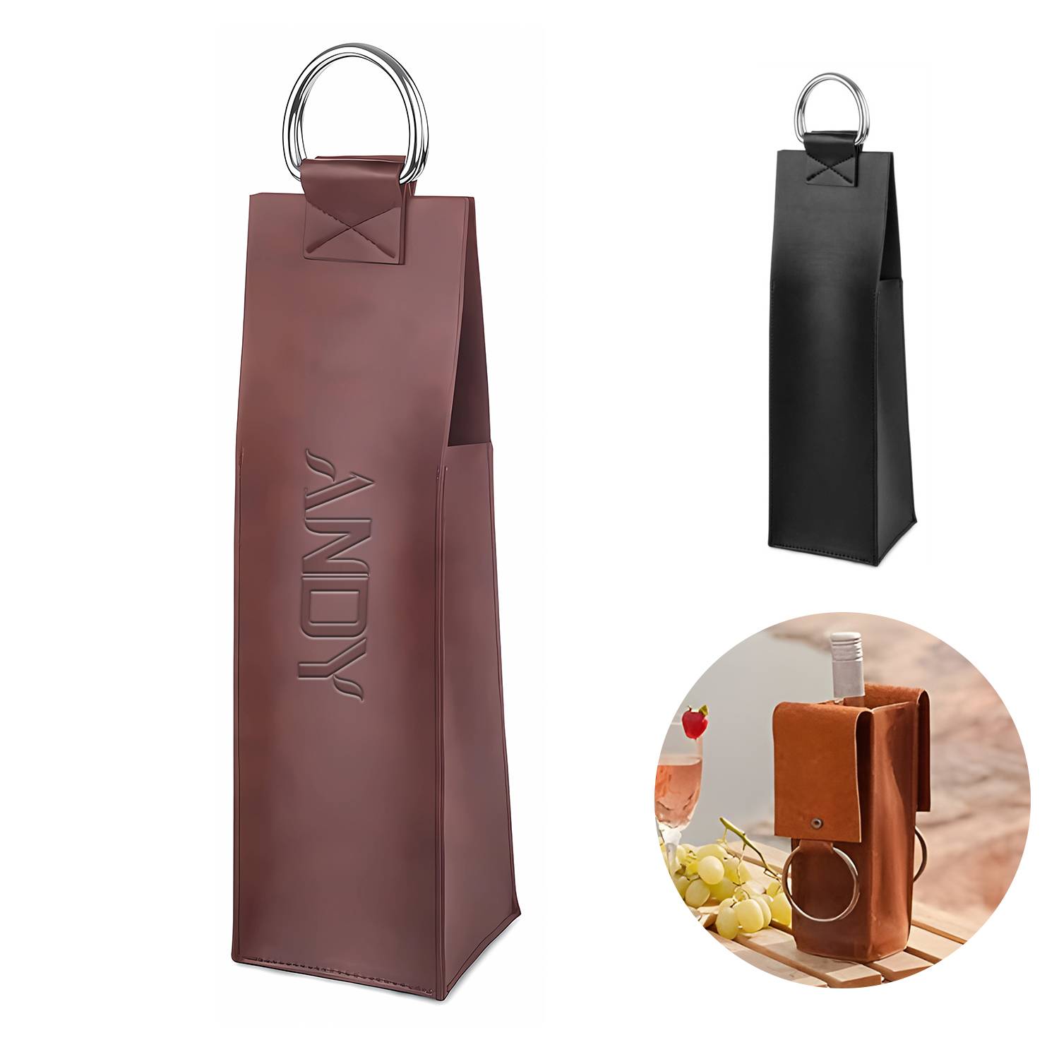 Leather 1-Bottle Wine Tote 2