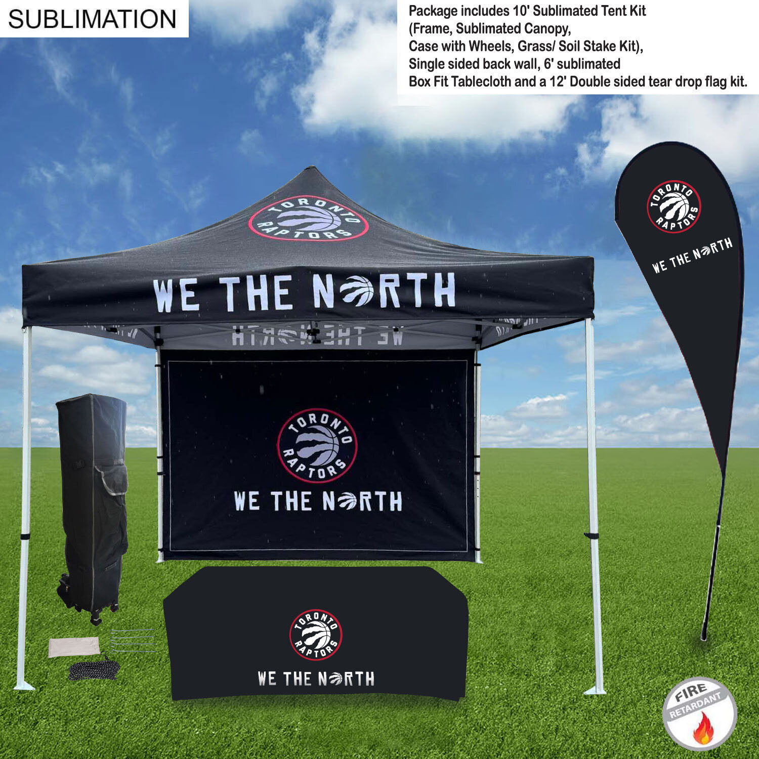 Deluxe Tent Flag Package, 10' Tent kit, Backwall, Box Fit Tablecloth, and Double sided Flag Kit 11