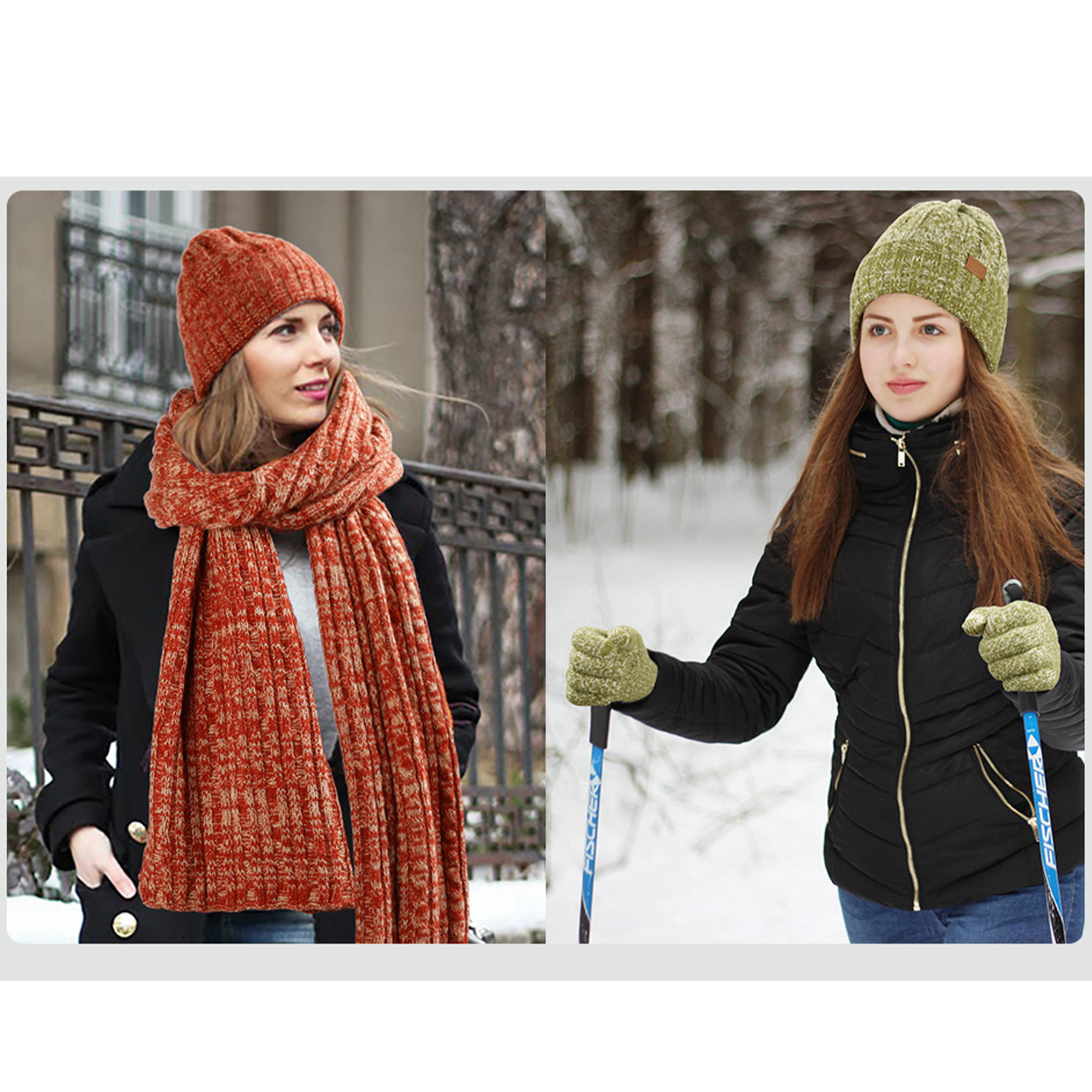 Beanie+Long Scarf+Touch Screen Gloves Set for Women Men 6