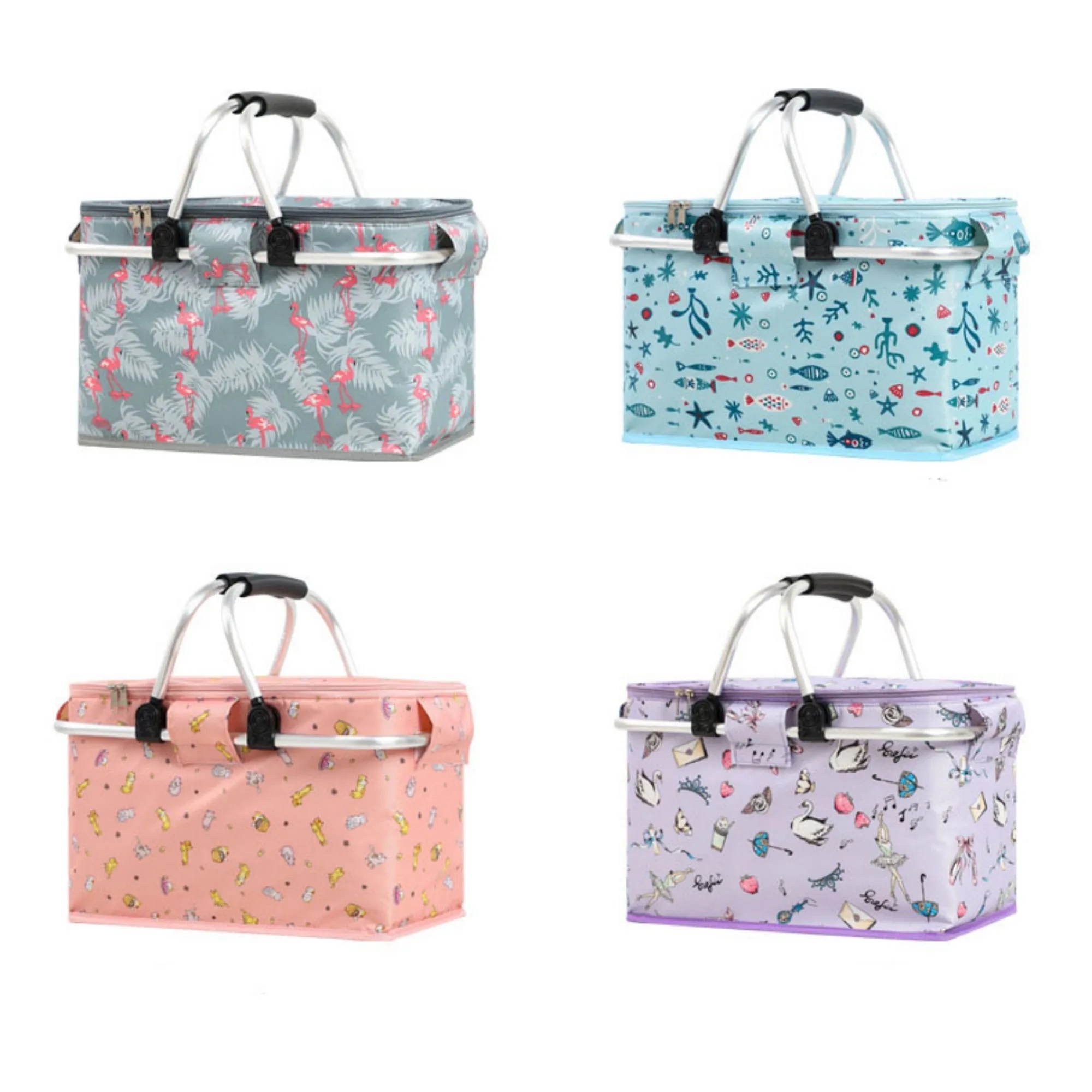 Custom Large Foldable Picnic Basket with Aluminum Handle 3