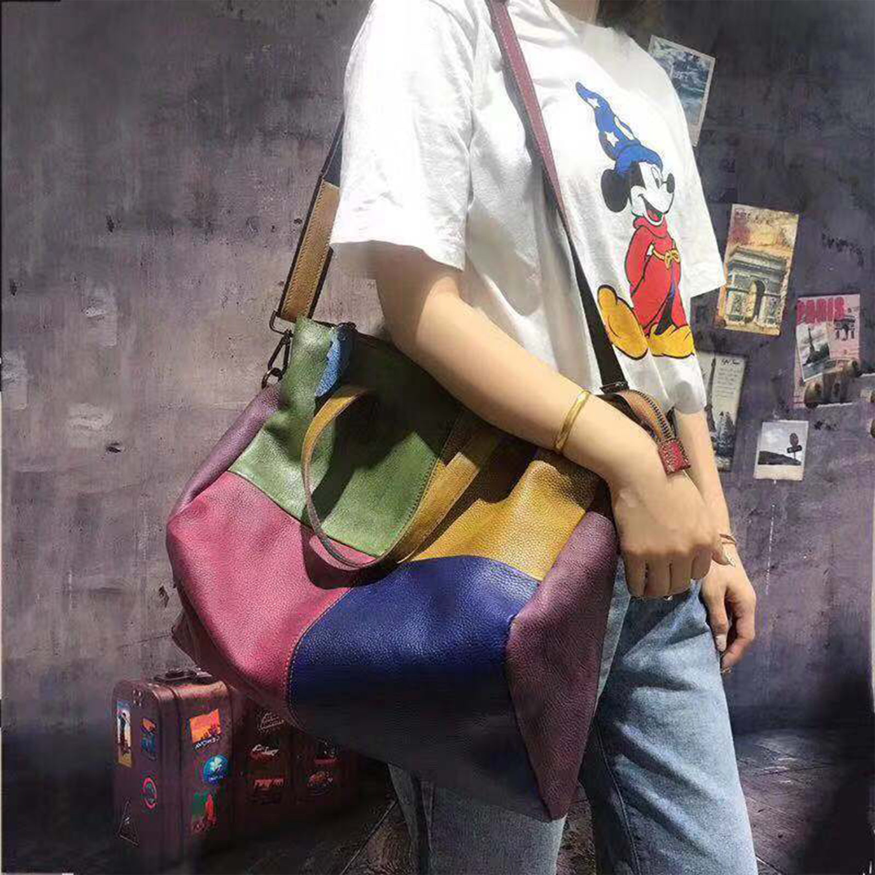 Genuine Leather Vintage contrasting tote cross-body bag 6