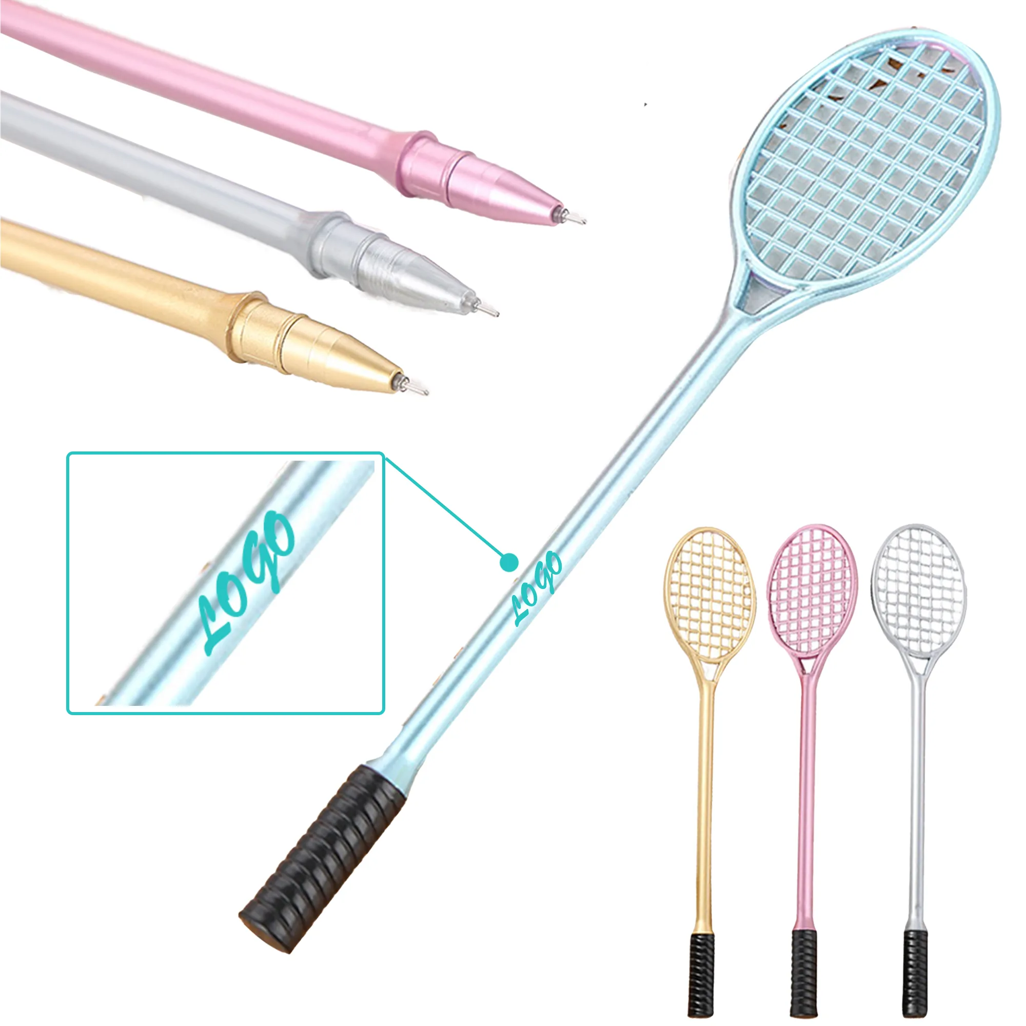 MOQ 30 Badminton Racket Shaped Black Pen Sports Theme 1